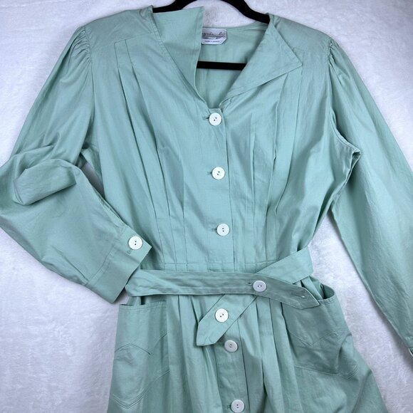 Vintage Agnès b. Paris Mint Green Button Front Belted Dress Sz 36/S Cottagecore - Picture 6 of 10